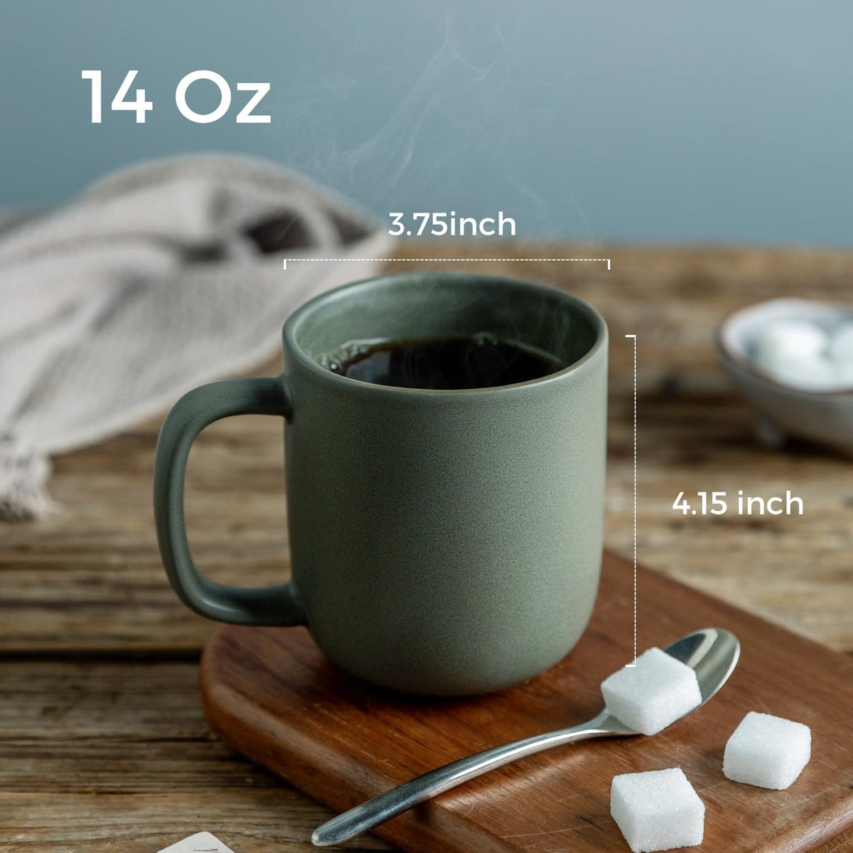 Okate 14oz Ceramic Coffee Mugs – Set of 6, Reactive Glaze