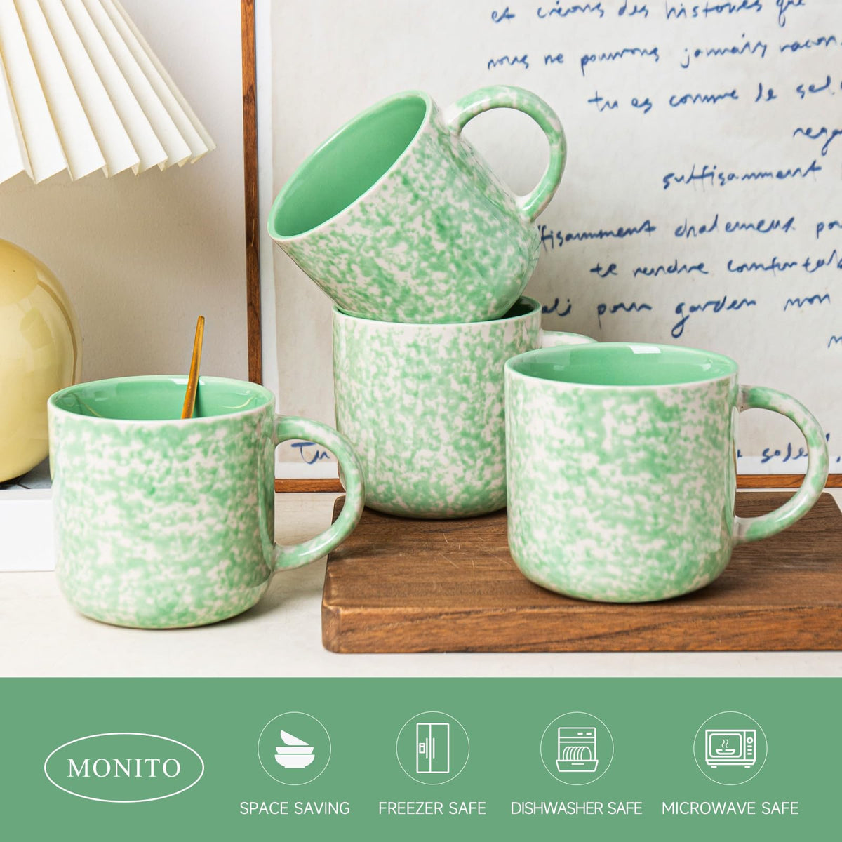 Okate 12oz Ceramic Coffee Mugs – Set of 4, Green