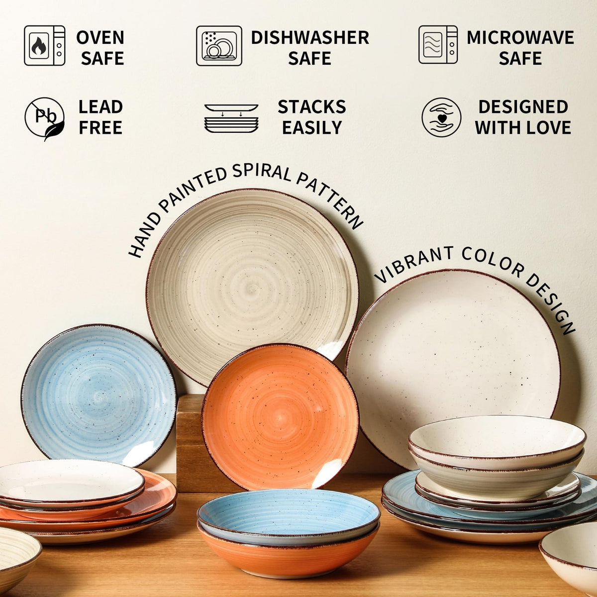 Okate Ceramic Dinner Plates – Set of 6, 10.5 Inch, Blue