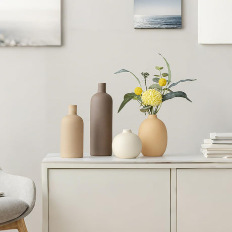 Okate Modern Ceramic Vase Set of 4 – Neutral Colors, Coffee Mix