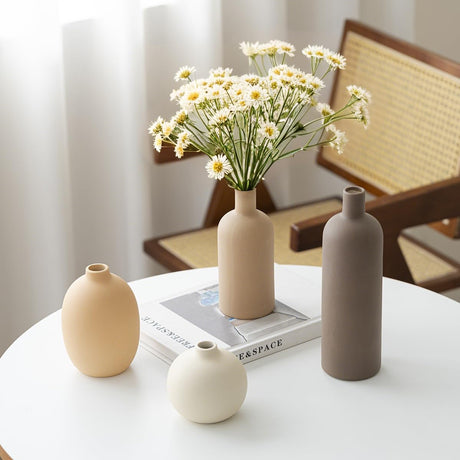 Okate Modern Ceramic Vase Set of 4 – Neutral Colors, Coffee Mix