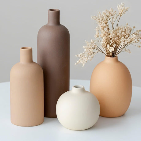 Okate Modern Ceramic Vase Set of 4 – Neutral Colors, Coffee Mix
