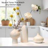 Okate Ceramic Vase Set of 3 – White & Beige, Stone-Look Texture