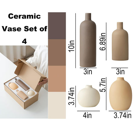 Okate Modern Ceramic Vase Set of 4 – Neutral Colors, Coffee Mix