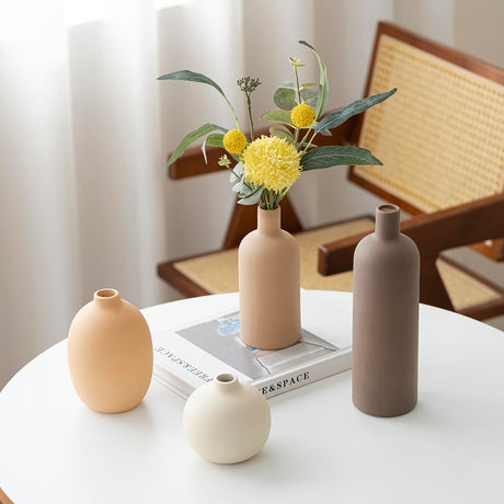 Okate Modern Ceramic Vase Set of 4 – Neutral Colors, Coffee Mix