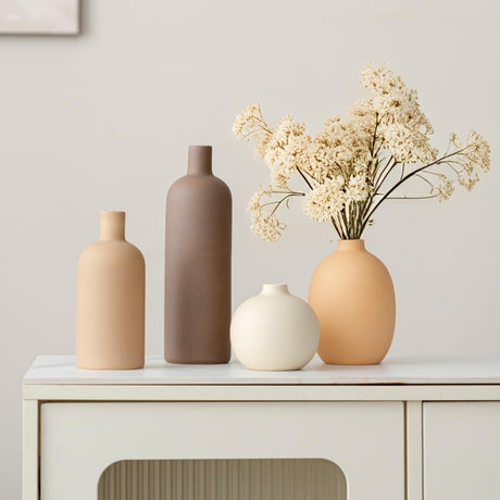 Okate Modern Ceramic Vase Set of 4 – Neutral Colors, Coffee Mix