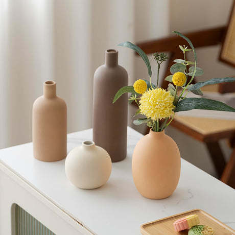 Okate Modern Ceramic Vase Set of 4 – Neutral Colors, Coffee Mix