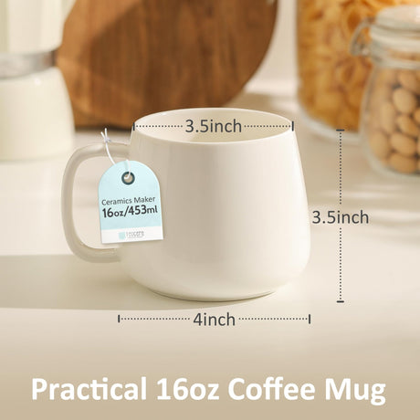 Okate 16oz Stackable Ceramic Coffee Mugs – Set of 4, White