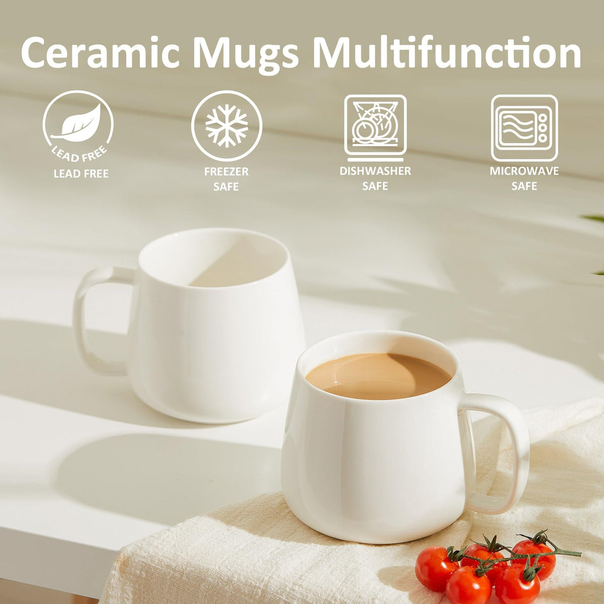 Okate 16oz Stackable Ceramic Coffee Mugs – Set of 4, White