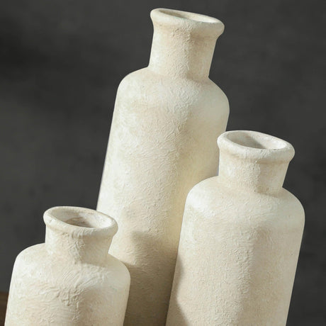 Okate Ceramic Vases Set of 3 – Whitewashed Neutral, Farmhouse Decor