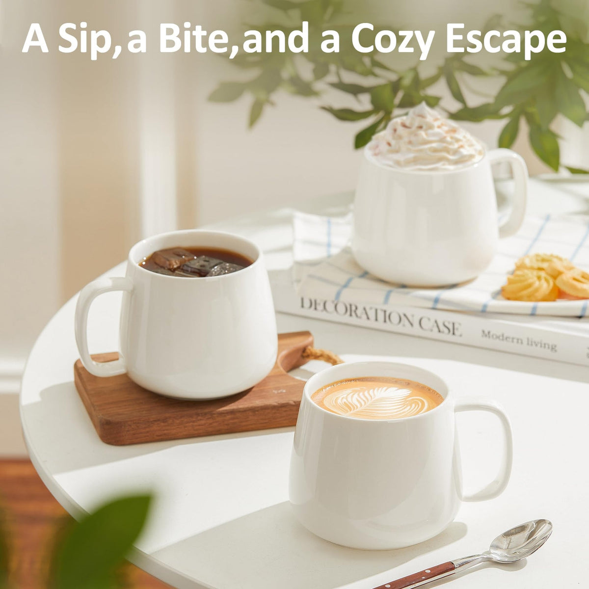 Okate 16oz Stackable Ceramic Coffee Mugs – Set of 4, White