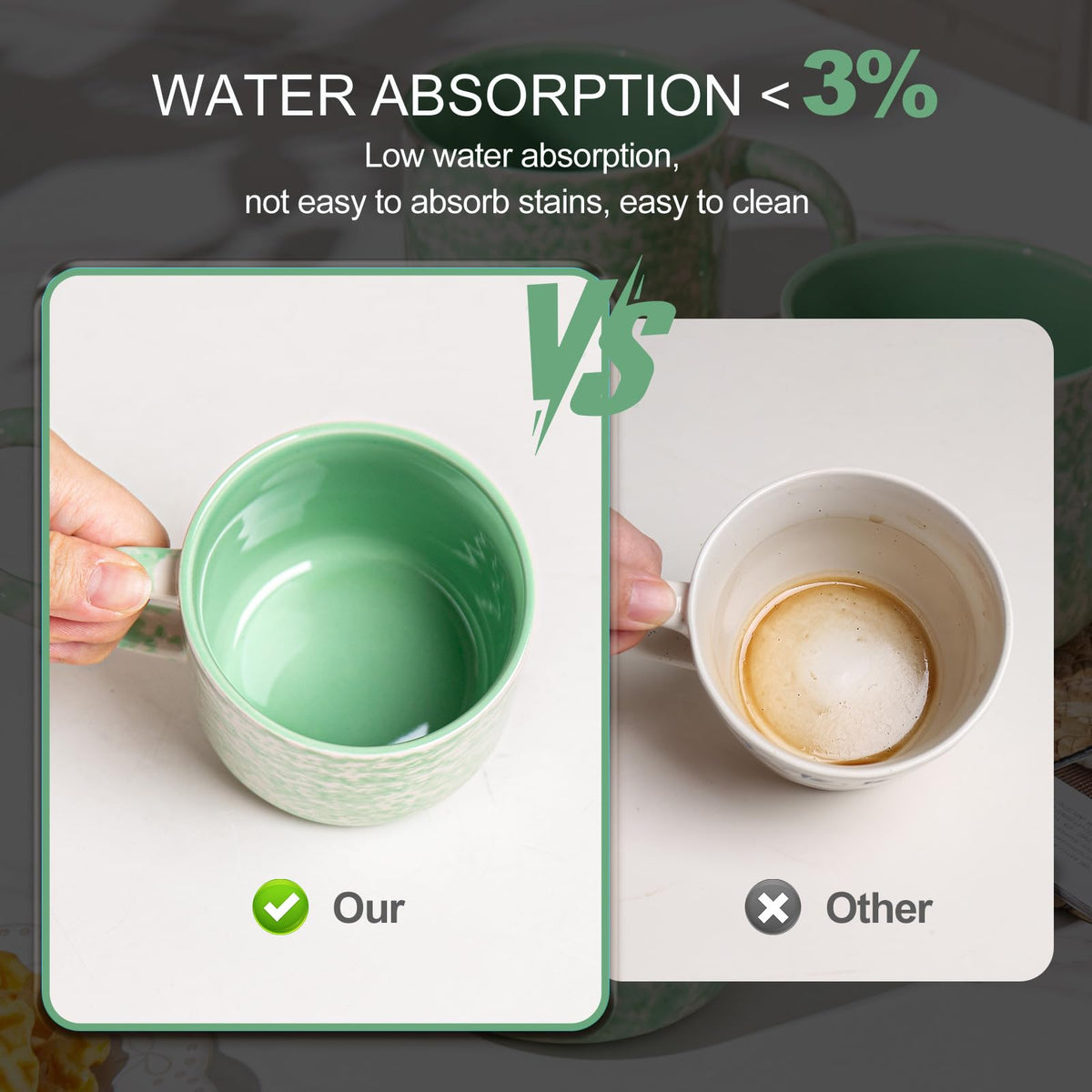 Okate 12oz Ceramic Coffee Mugs – Set of 4, Green