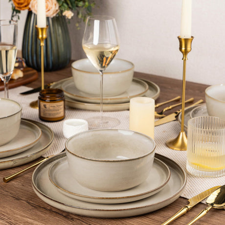 Okate Stoneware Dinnerware Set – Reactive Glaze, Service for 8