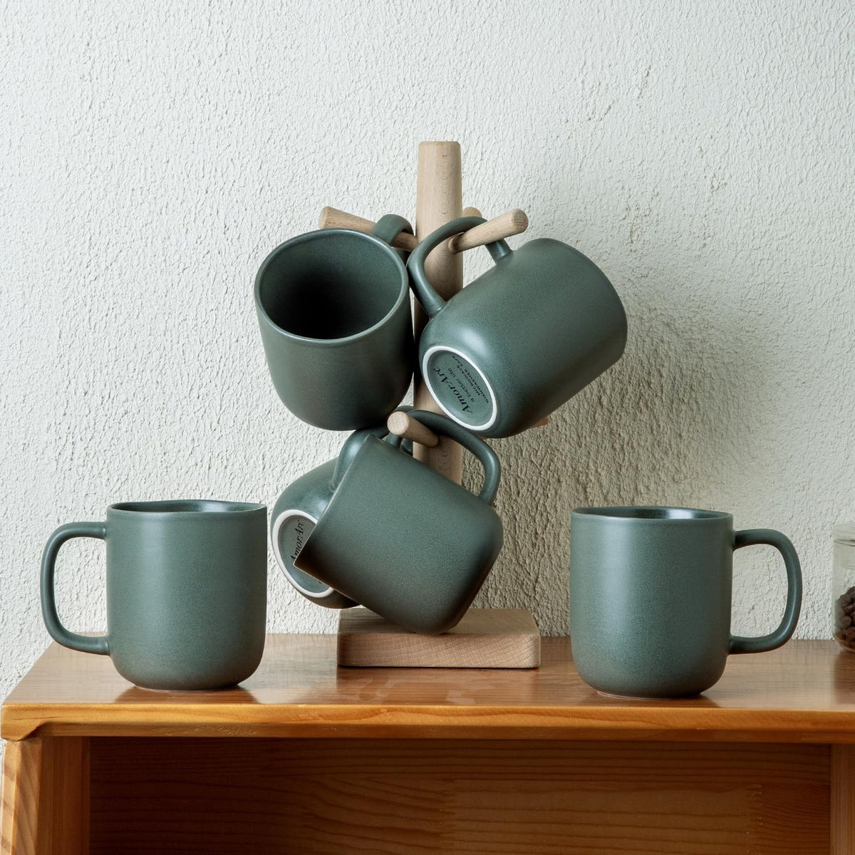 Okate 14oz Ceramic Coffee Mugs – Set of 6, Reactive Glaze