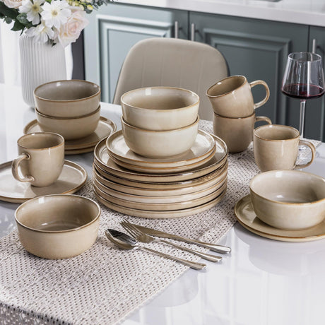 Okate Stoneware Dinnerware Set – Reactive Glaze, Service for 8