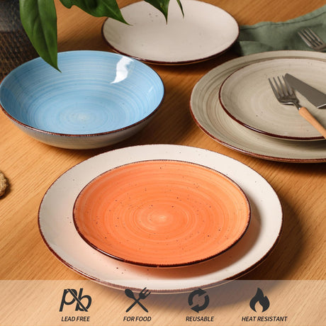 Okate Ceramic Dinner Plates – Set of 6, 10.5 Inch, Blue
