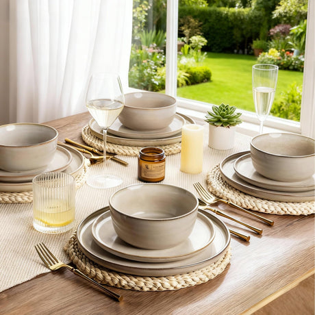 Okate Stoneware Dinnerware Set – Reactive Glaze, Service for 8