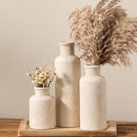 Okate Ceramic Vases Set of 3 – Whitewashed Neutral, Farmhouse Decor
