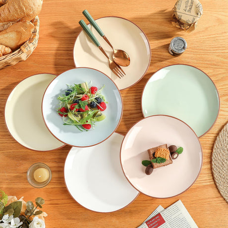 Okate Colorful Ceramic Dessert Plates – Set of 6, 8 Inch, Assorted Colors