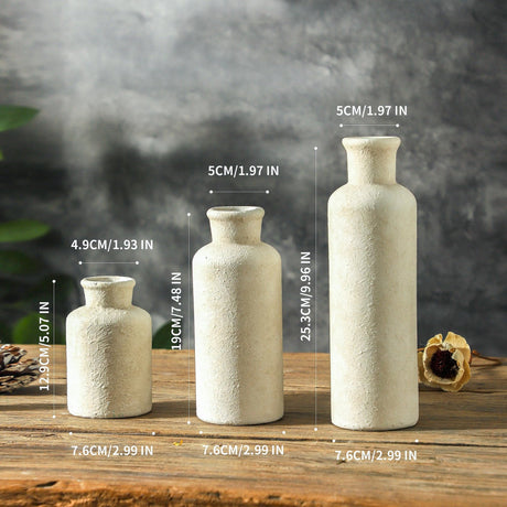 Okate Ceramic Vases Set of 3 – Whitewashed Neutral, Farmhouse Decor