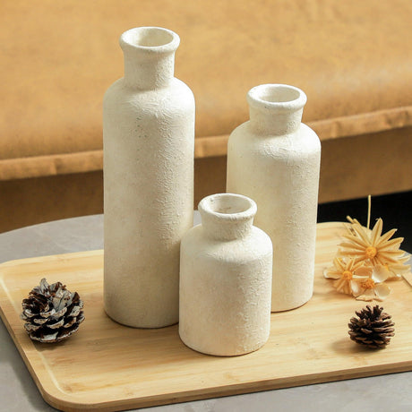 Okate Ceramic Vases Set of 3 – Whitewashed Neutral, Farmhouse Decor