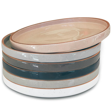 Okate Ceramic Flat Plates – Set of 6, 8 Inch, Neutral Colors