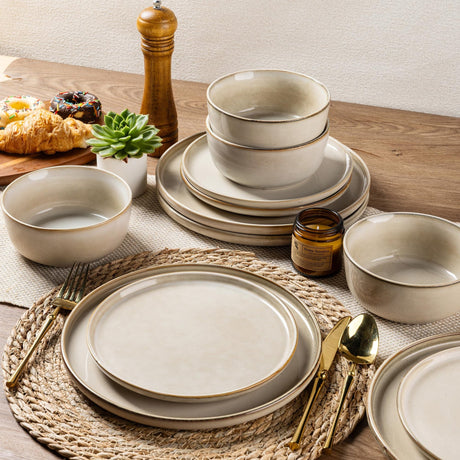 Okate Stoneware Dinnerware Set – Reactive Glaze, Service for 8