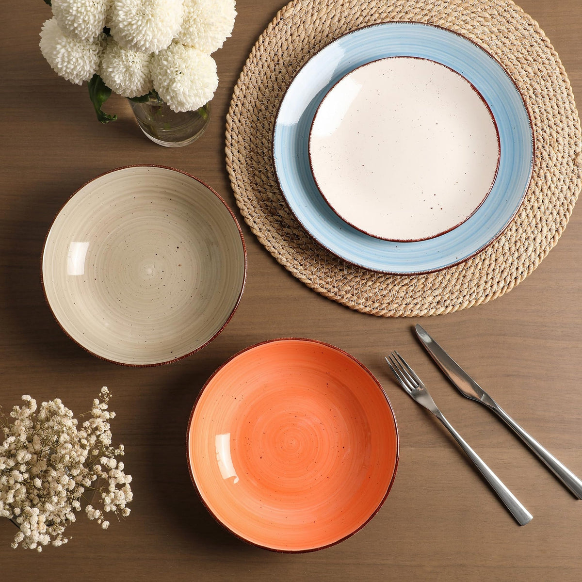 Okate Ceramic Dinner Plates – Set of 6, 10.5 Inch, Blue